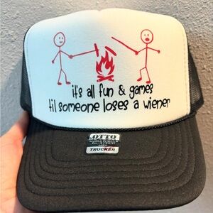 Black and White Trucker Hat it’s all fun and games.